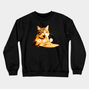 Cat eating spaghetti, funny vintage Crewneck Sweatshirt